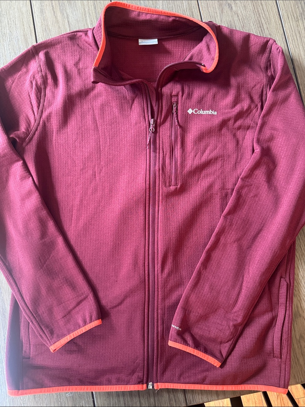 Columbia Maroon Fleece Jacket with Orange Trim